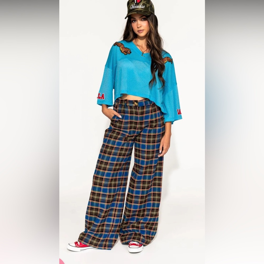 Plaid Wide-Leg Pants